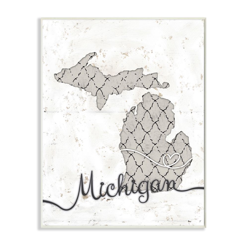 Stupell Industries Michigan Patterned Grey US State Design Wall Plaque by Ziwei Li