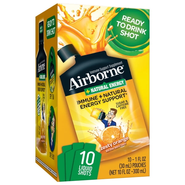 Airborne Natural Energy Ready To Drink Zesty Orange Shots 10 Count Of 1 Fl Oz Shots Caffeine Free Supplement Crafted Blend Helps Support A Healthy Immune System Walmart Com Walmart Com
