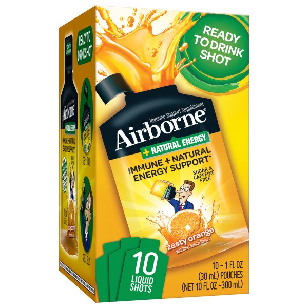 Airborne Natural Energy Ready To Drink Zesty Orange Shots 10 Count Of 1 Fl Oz Shots Caffeine Free Supplement Crafted Blend Helps Support A Healthy Immune System Walmart Com Walmart Com