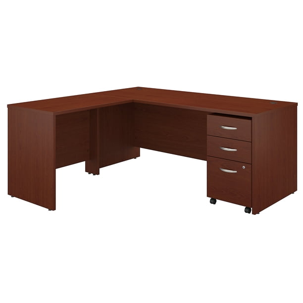 Pro Office L Shaped Desk With 3 Drawer Mobile Pedestal In Mahogany