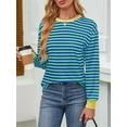 thumbnail image 6 of Womens Tunic Tops Long Sleeve Striped Shirts Crewneck Tops Green XXL, 6 of 7