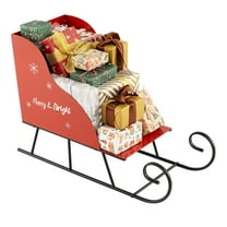 Gymax Metal Christmas Santa Sleigh Basket Festive Decorative Sleigh Cart Holiday Red & Black