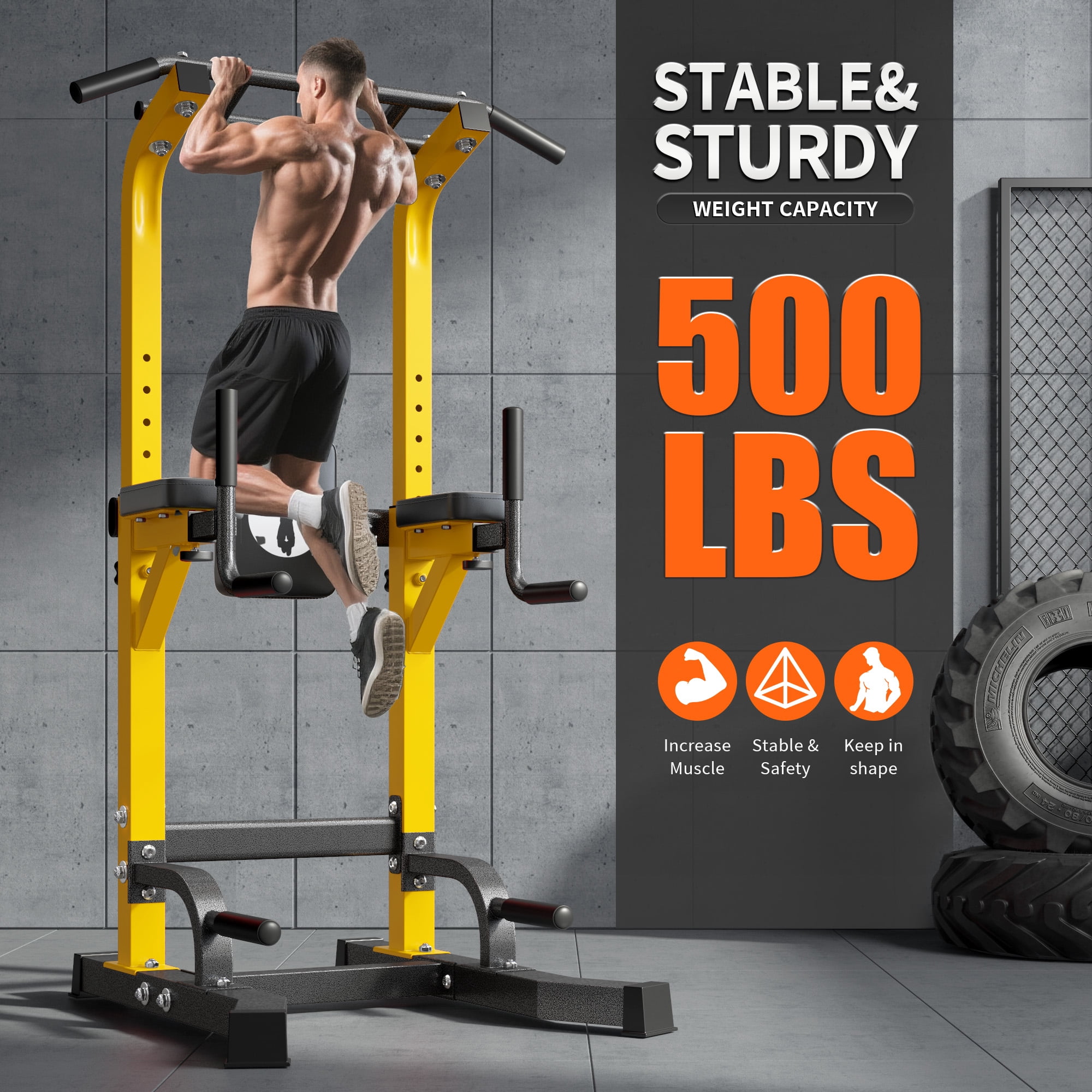 SogesPower Power Tower Dip Station Pull up Bar Stand with Adjustable Height, Multifuctional Training Equipment for Home Gym