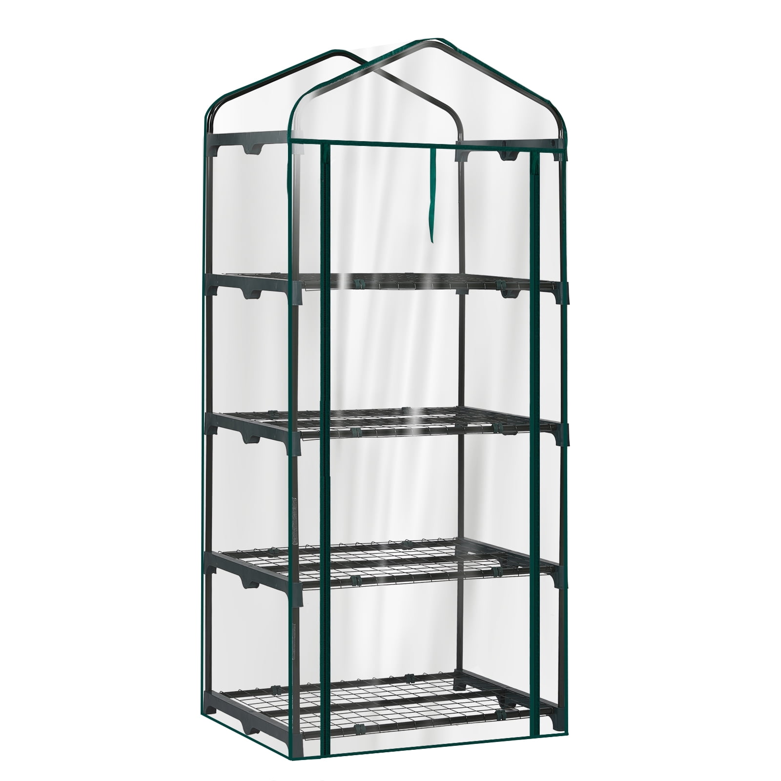4-Tier Mini Greenhouse 27×19×62 in, Portable Plant Green House with PVC Cover, Roll-Up Zipper Door, Powder-Coated Steel Frame for Indoor Outdoor Patio Balcony