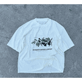 thumbnail image 5 of Camiseta holgada de algodón puro con estampado retro simple y moderno de estilo coreano, diseño de elementos de arte clásico Harajuku y2k, ropa de calle para parejas, 5 of 5