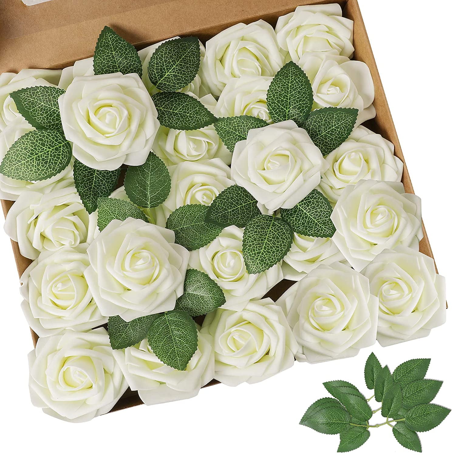 50pcs Artificial Flowers Foam Roses with Stem Bride Wedding DIY Party Home Decor 