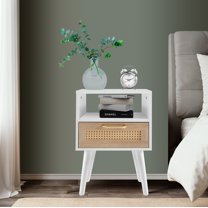 Glavbiku Nightstand with 1 Drawer and Solid Wood Leg,Bedside Table for Bedroom,White,Adult