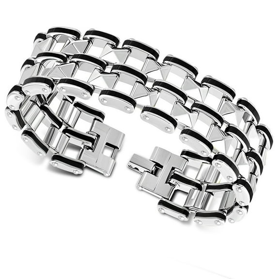 Stainless Steel Silver-Tone Wide Men's Link Bracelet, 8.75"