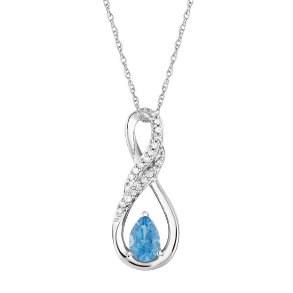 10k White Gold Swiss Blue Topaz & Diamond Accent Infinity Wrap Pendant