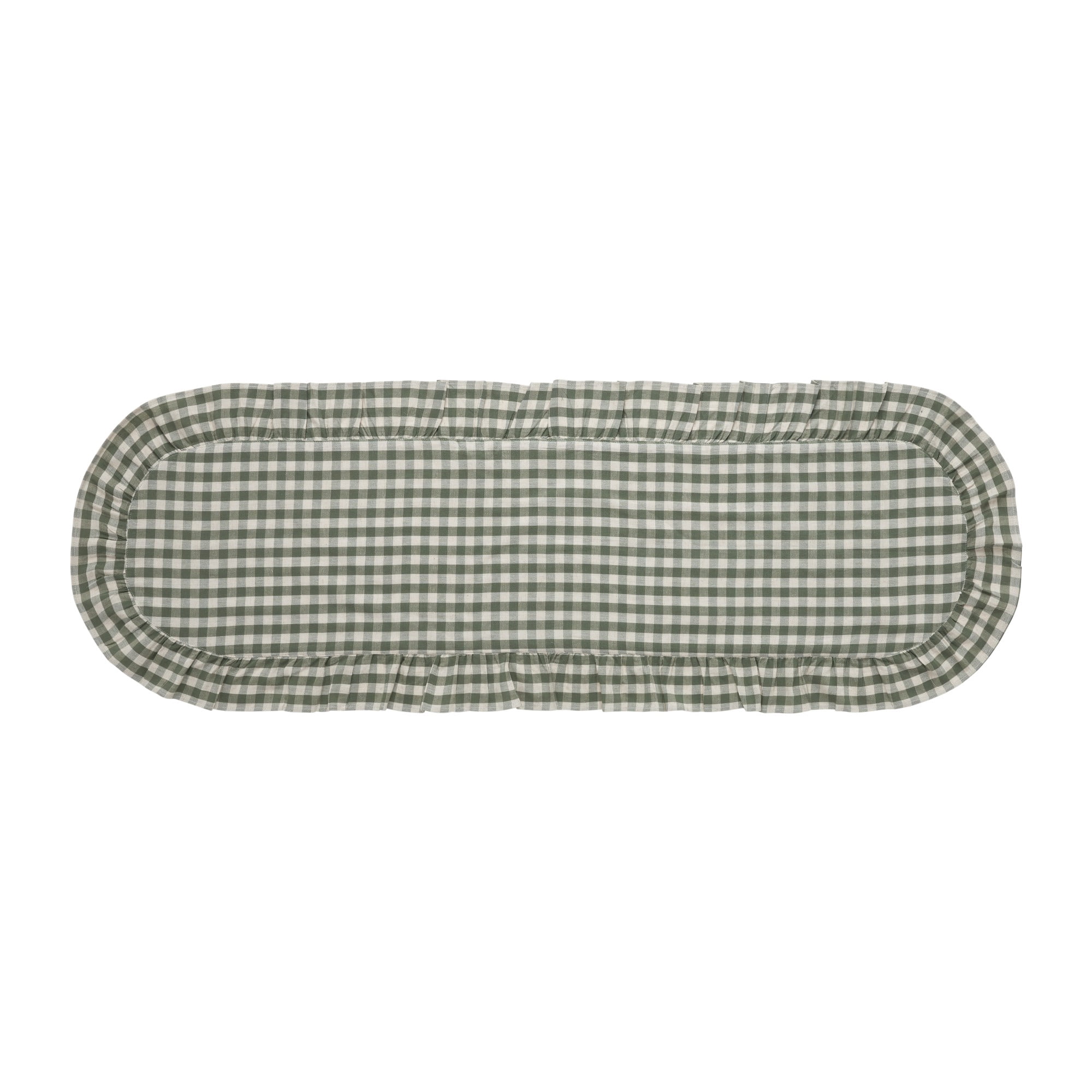 VHC Brands Rosehill Cottage Green Gingham Ruffled Cotton Table Runner - 12x48 Green & Natural Table Runner