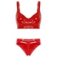 thumbnail image 3 of Conjunto de lencería íntima sexy para mujer, de charol con aspecto mojado, sujetador sin aros y braguitas con cremallera frontal de corte alto, 3 of 5