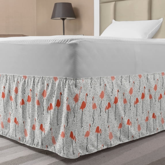 Flamingo Bed Skirt, Exotic Birds on Tropical Motifs Jungle Paradise Hipster Love Romance, Elastic Bedskirt Dust Ruffle Wrap Around for Bedding Decor, 4 Sizes, Dust Salmon Coral, by Ambesonne