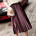 thumbnail image 3 of Women Midi Skirt Elastic High Waist Solid Color Loose Fit Long Skirt Pleated Velvet Autumn Winter Skirt, 3 of 8