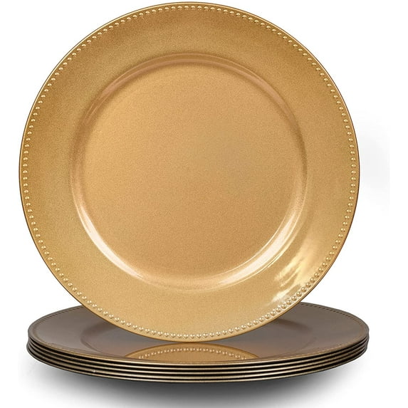 Charger Plates | Gold Color Beaded Rims | 13 in | Home Decor | 12 Pack | Perfect for Thanksgiving, Christmas, New Year Dining, Weddings decor, Party Decorations