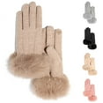 thumbnail image 4 of Xfvqtps Womens Touchscreen Gloves Suede Cute Love Embroidery Plush Edge Thickened Solid Color Simplicity Hand Warmers Comfortable Soft Elegant Thermal Snow Winter Mittens Khaki, 4 of 4