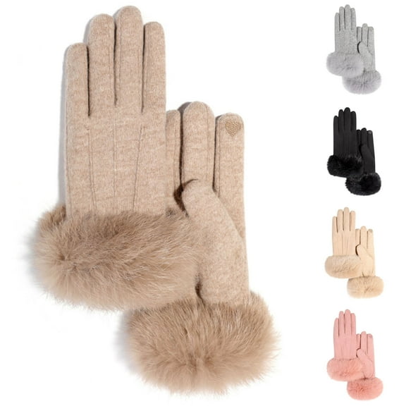 Lovzfmll Women's Touchscreen Gloves, Winter Wool Gloves with Fleece Lining, Outdoor Cold Proof for Smartphone Use, Wind Resistant Knit, Khaki