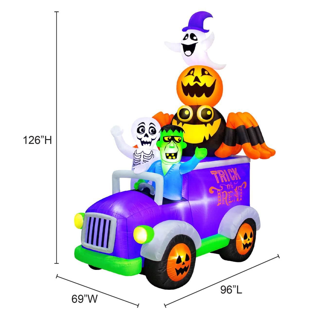 Occasions Halloween 10.5 Foot Inflatable Halloween Truck with Skeleton, Frankenstein, Spider, Pumpkin and Ghost