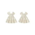 thumbnail image 2 of BemeyourBBs Toddler Baby Girl Summer Smocked Dress Little Girls Princess Birthday Baptism Wedding Party Dress Solid Color Short Puff Sleeve Square Neck A-line Dresses, 2 of 9