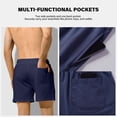 thumbnail image 4 of Men's Cotton Shorts with Pockets and Elastic Wasit Soft Casual Lounge Jogging Shorts, 5" Inseam, Navy, 4 of 7