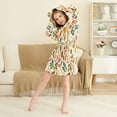 thumbnail image 3 of FORMRS Niños Bathrobe Unisex Hooded Robe Soft Plush Pajamas Sleepwear, Size 2-3T, Beige Retro Leaves, 3 of 7