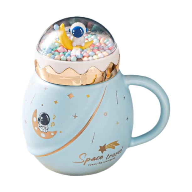 Taza de astronauta linda, taza de café de cerámica, taza de la mañana, taza divertida del planeta, taza del espacio para Azul claro