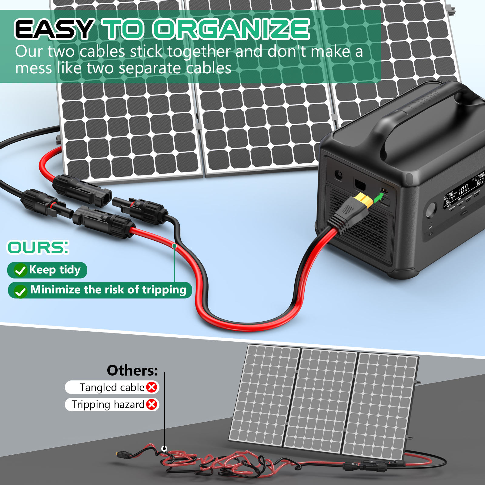 Solar Connector to XT60i Charge Extension Cable, 50FT Adapter Cable to Solar Panel Charging Wire for Battery Portable Power Station Solar Generator