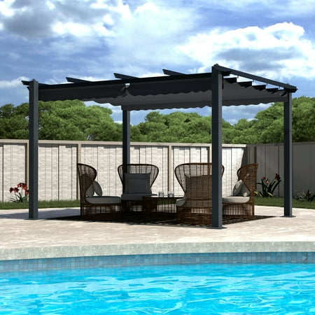 VEIKOUS 10' x 10' Aluminum Pergola Retractable Canopy Gazebo, Weather-Resistant