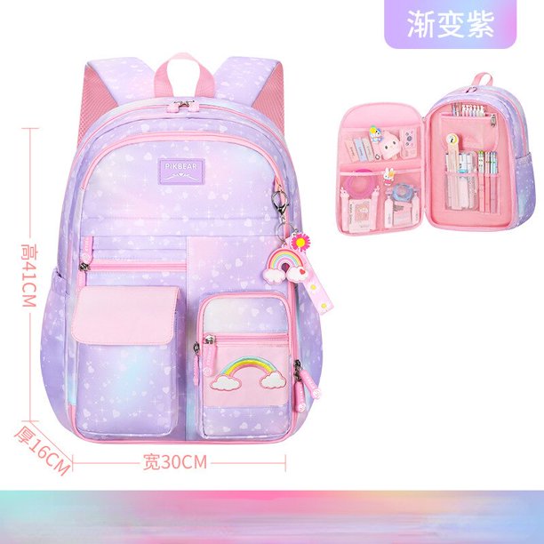 Mochila escolar de estilo princesa para niños, gran capacidad, cremallera de puerta abierta, protección de descompresión, cresta impermeable Fivean unisex