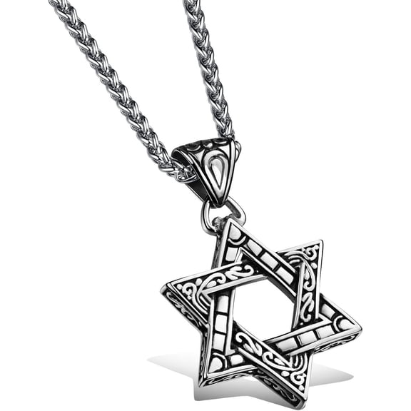 Men's Necklace Stainless Steel Pendant Star Of David Hexagram Retro Jewellery 60 Cm Chain Men, Metal