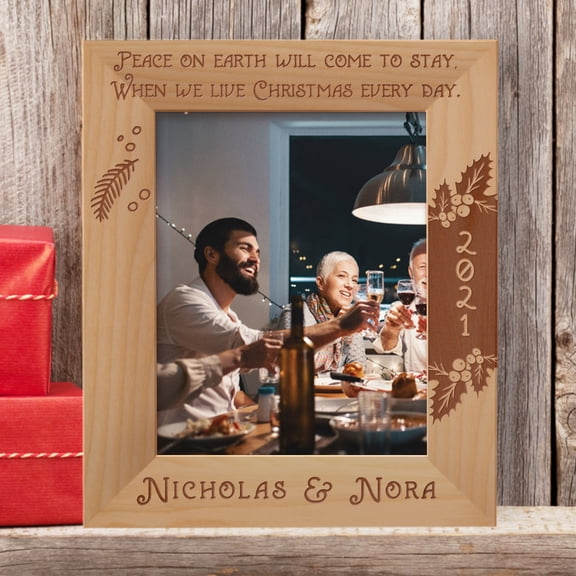 Peace On Earth Will Come To Stay, When We Live Christmas Every Day Personalized Wooden Frame 8" x 10" Brown (Vertical)