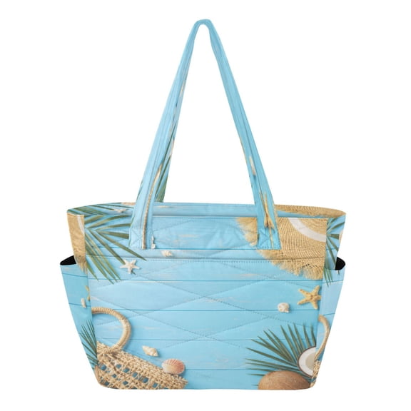 Quilted Tote Bag Large Capacity Multi-Compartment Handbag Beach Summer Accessories Lightweight Structured Shoulder Bag Versatile Casual Bag