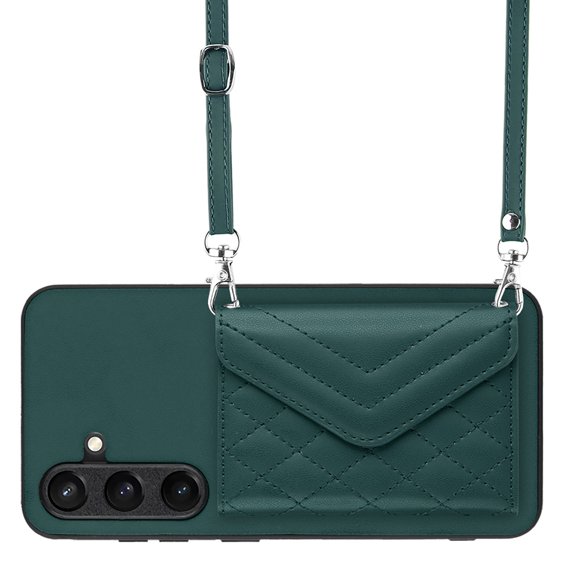 Allytech Galaxy S24 Wallet Case with Shoulder Strap, RFID Blocking Luxury PU Leather Shockproof Cards Slots Stand Anti-Scratch Magnetic Closure Phone Case for Samsung Galaxy S24, Green