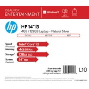 HP 14 Laptop, Intel Core i3-1115G4, 4GB Ram, 128G Ssd, Natural Silver, Windows 11 Home in S Mode