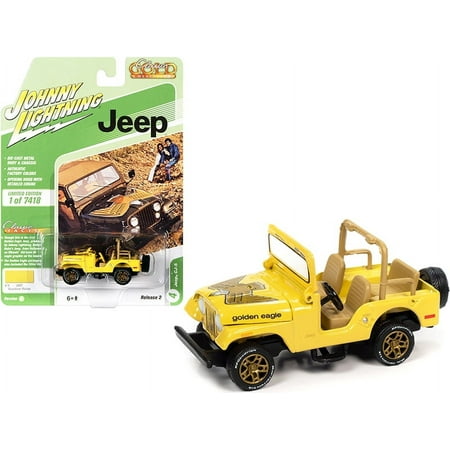 UPC: 0753569821752 | Jeep CJ-5 Sunshine Yellow with Golden Eagle Graphics Classic Gold Collection Limited Edition to 7418 pieces Worldwide 1/64 Diecast Model Car by Johnny Lightning