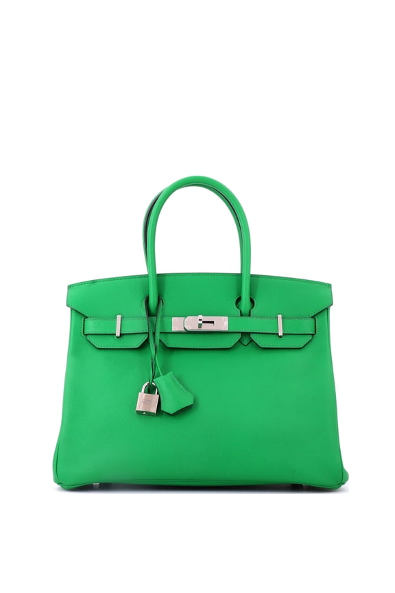 Pre-Owned Birkin Handbag Bamboo Epsom with Palladium Hardware 30 By Rebag