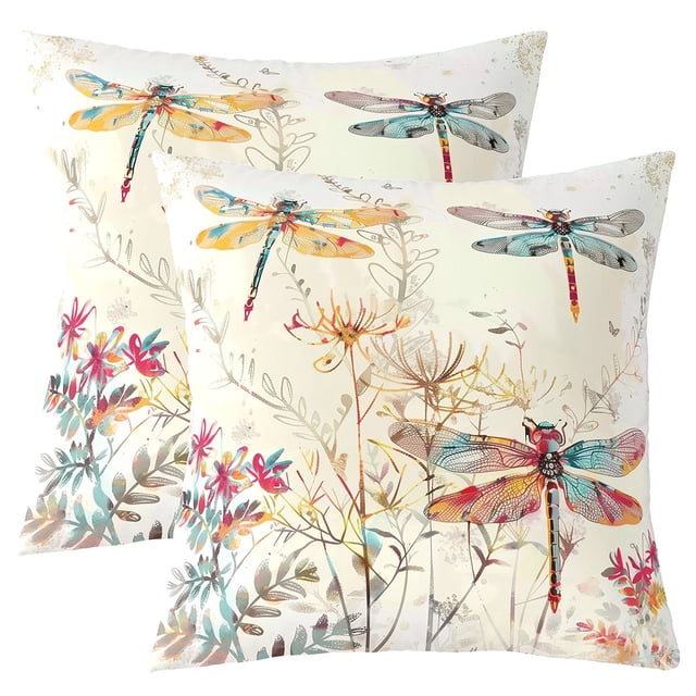 Erosebridal Flying Insects Pillow Cases Set of 2, Retro Dragonfly Cushion Covers 20x20, Rustic Boho Decor