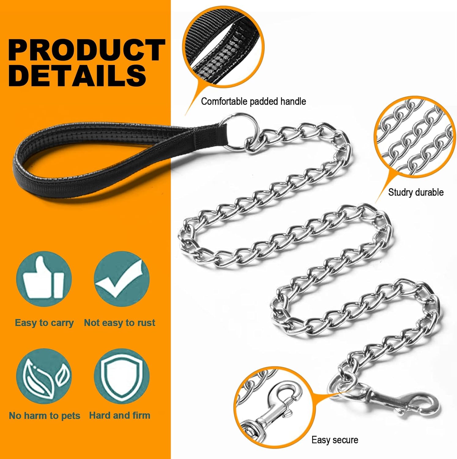 Heavy Duty Metal Dog Leash, 6 Feet, Chrome Plated photo 2