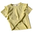 thumbnail image 3 of Eltusu Girls Cotton T-Shirts, Soft Crewneck Short Sleeve Solid Color Summer Kids Tee Yellow Size 6-7 T, 3 of 4