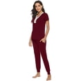thumbnail image 3 of Purcoar Women's Short Sleeve Pajamas Set Lace Stitching Top + Trousers Suit, 3 of 9