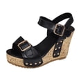 thumbnail image 6 of Rokment Womens Wedge Dressy Sandals Fashion Casual Leather Buckles Platform Height Increasing Heeled Dress Sandals for Woman Summer Business Office Work Black Size 8.5, 6 of 7