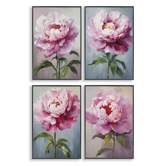 Stupell Industries Flushed Pink Florals Plants & Flowers Painting Black Framed Art Print Wall Art, 12 x 18, Set of 4