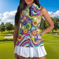 thumbnail image 2 of Pzuqiu Colorful Hippie Flower Matching Couple Outfits Husban and Wife Clothing Golf Shirts for Men 1/4 Zip Up Athletic Tops and Womens Golf Clothes Quick-Dry Workout Tank Tops, 2 of 8