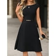 thumbnail image 4 of Women Cap Sleeve Cocktail Party Semi Formal Midi Dress Black XL, 4 of 9