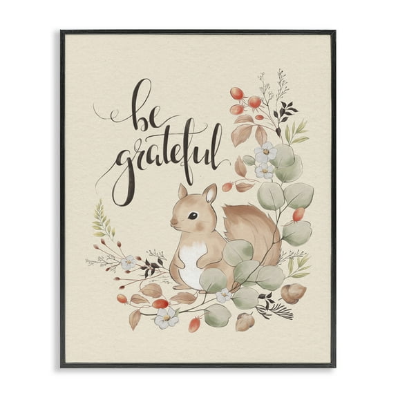 Stupell Industries Be Grateful Squirrel Animals Painting Black Framed Art Print Wall Art, 24 x 30