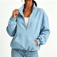 thumbnail image 2 of Women Half Zip Pullover Sweatshirt Sevevn Quarter Zip Stand Collar Relaxed Fit Fleece Fabric Kangaroo Pocket Drawstring Hem Long Sleeve For Casual Wear, 2 of 6