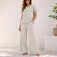 thumbnail image 3 of Aofany Two Piece Sets for Women Cotton Linen Outfits Casual Crew Neck Solid Short Sleeve Top and Wide Leg Pants Set, 3 of 4