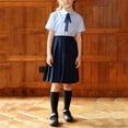 thumbnail image 5 of SGFCWSX Girls 3-Piece School Uniform Set, Kids Short Sleeve Collared Shirt with Bow Tie and Pleated Skirt Outfit Navy Size 7-8 Years, 5 of 8