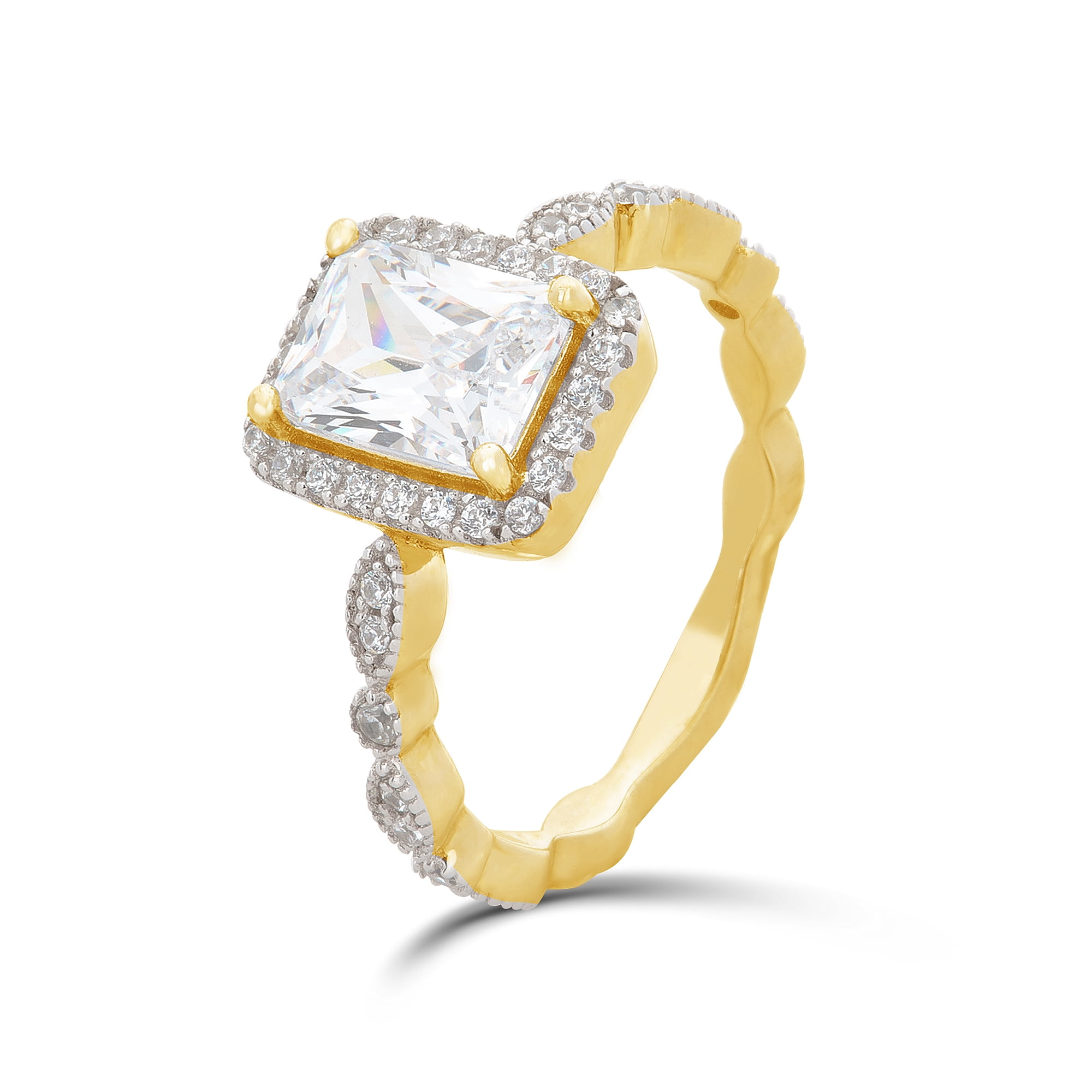 Arista 2-1/4 Carat T.W. Emerald Swarovski Twisted Shank Engagement Ring in Yellow Plated Sterling Silver