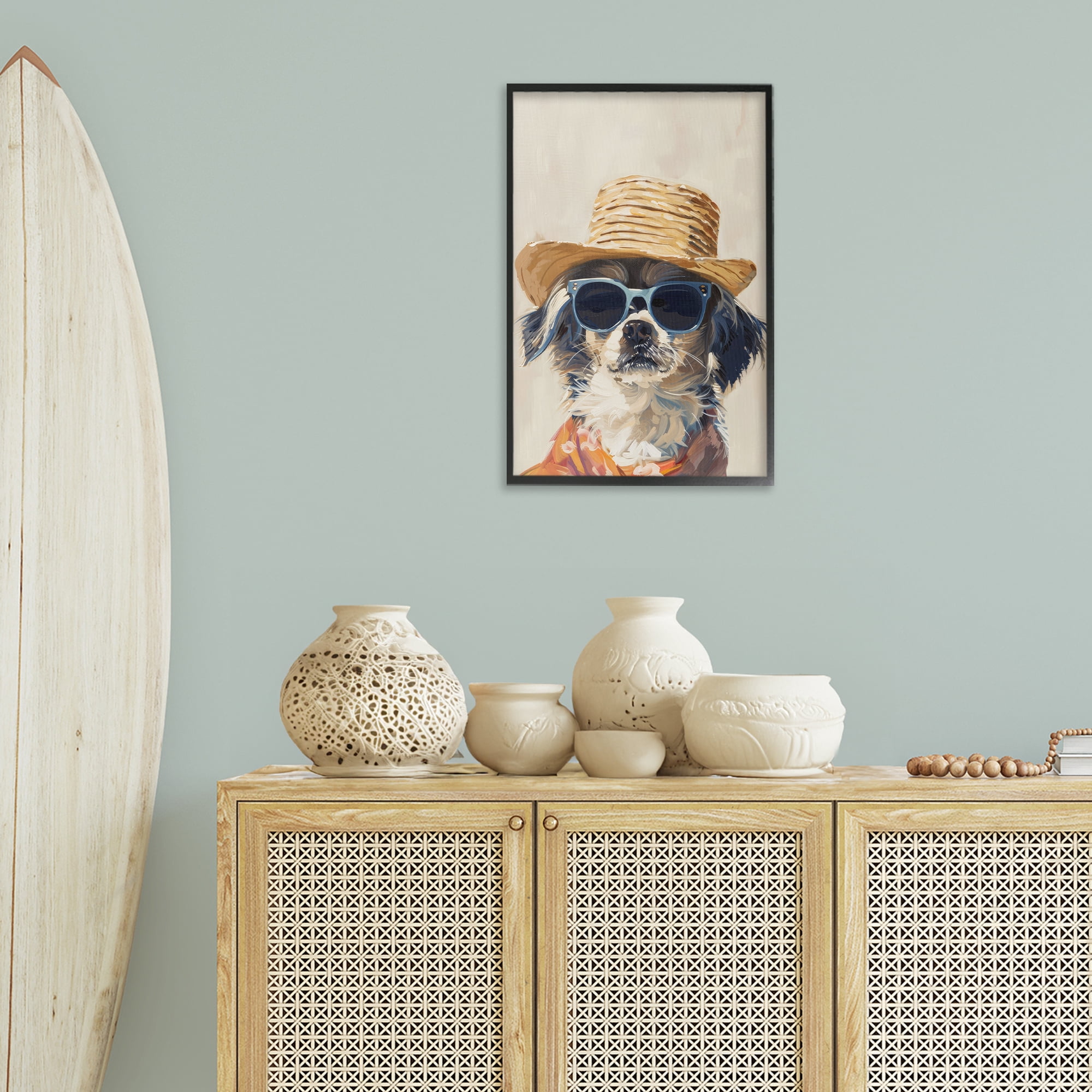 Stupell Industries Beach Vacation Pup Animals & Insects Painting Black Framed Art Print Wall Art, 16 x 24