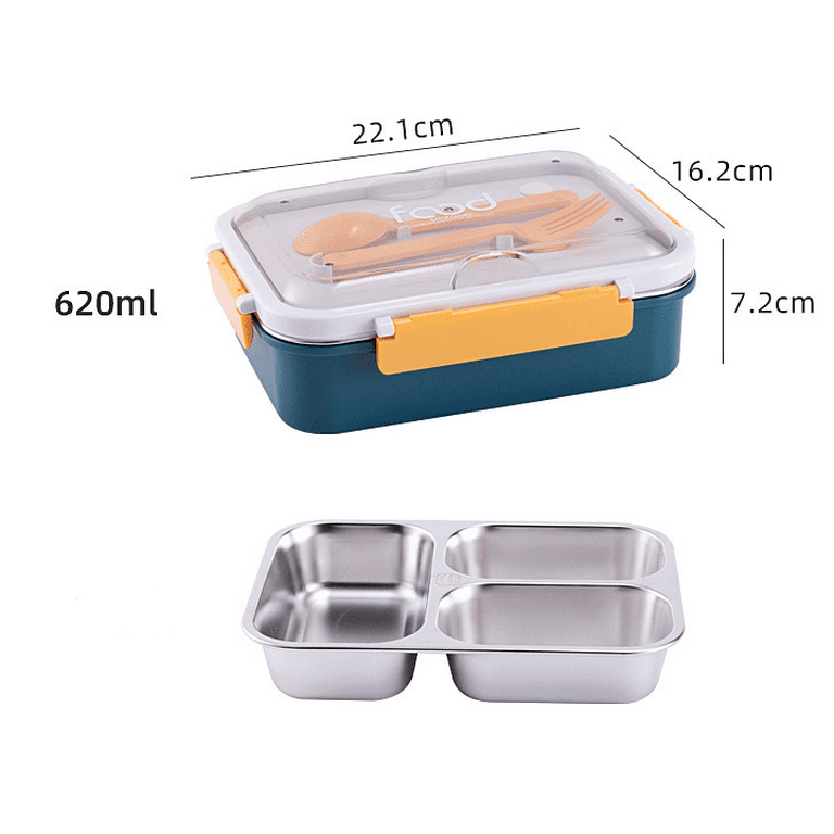  Max K Bento Box with Stainless Steel Cutlery and Carrying  Handles, Lunchbox for Adults, Kids and Children, Hot or Cold Food Storage,  2 Trays, Cool Grey: Home & Kitchen